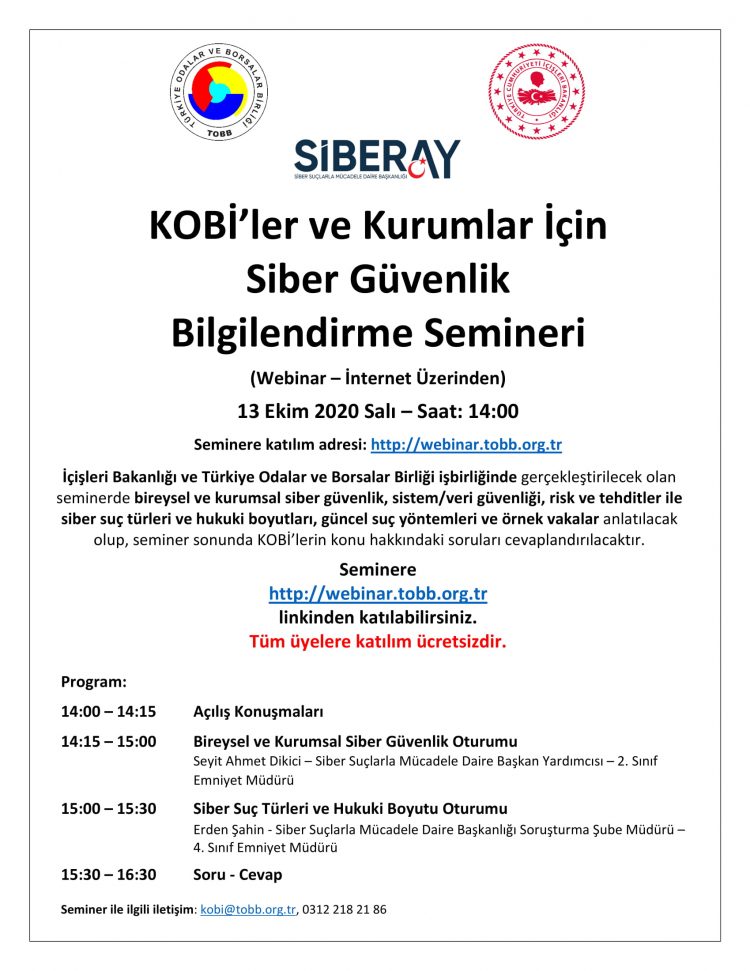 KOBİLER VE KURUMLAR İÇİN SİBER GÜVENLİK WEBİNARI BİLGİLENDİRME SEMİNERİ
