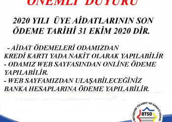 2020 YILI ÜYE AİDATLARININ SON ÖDEME TARİHİ 31 EKİM 2020