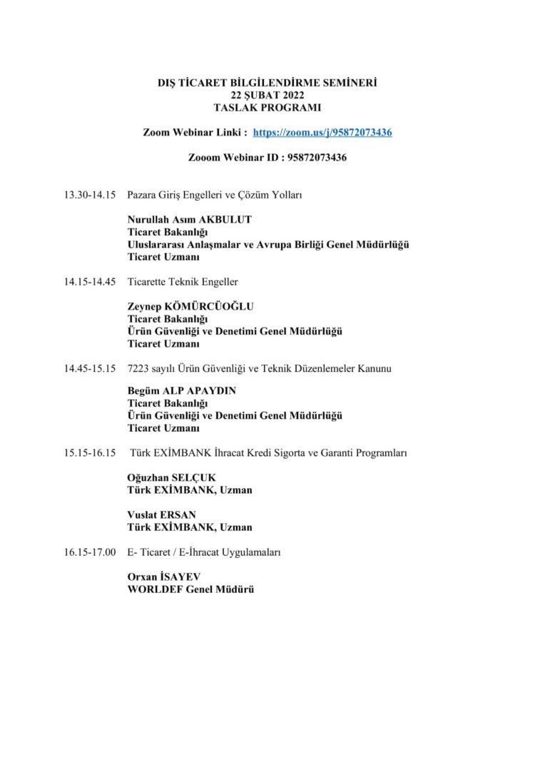 DIŞ TİCARET BİLGİLENDİRME SEMİNERİ