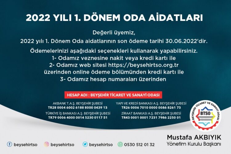 2022 YILI 1. DÖNEM ODA AİDATLARI