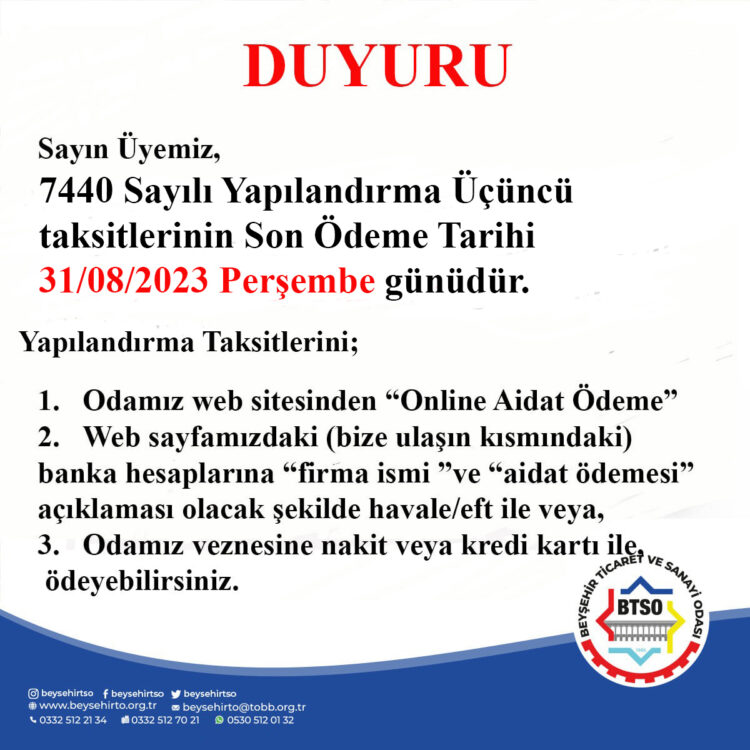 7440 SAYILI YAPILANDIRMA