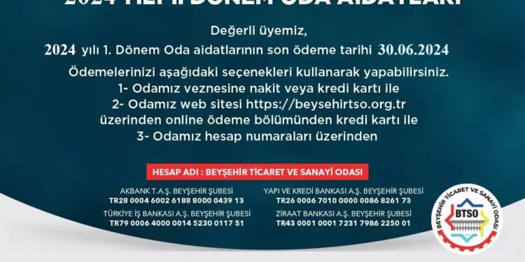 2024 Yılı Oda Aidatları 1. Taksit Ödemeleri Hk.